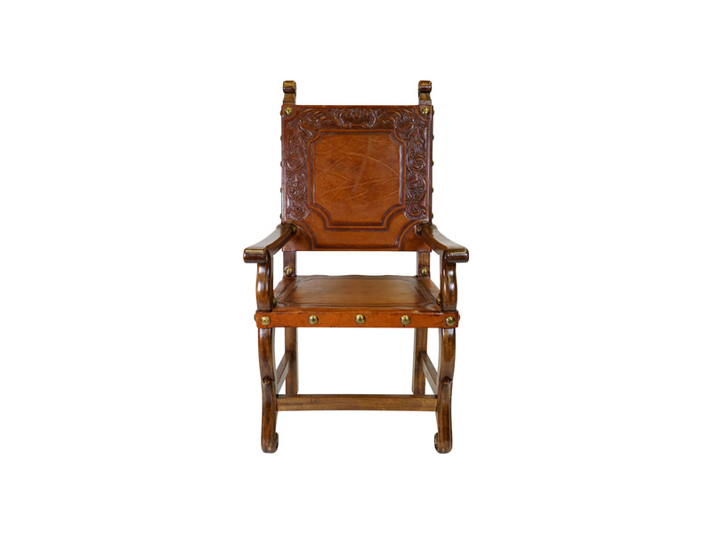 via Romani Spanish Revival colonial tooled leather armchair