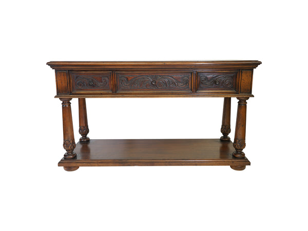Spanish Revival style console table with hand-tooled leather