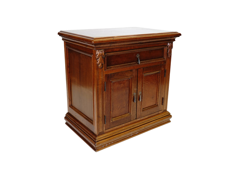 villa Spanish Revival nightstand hand carved wood angle