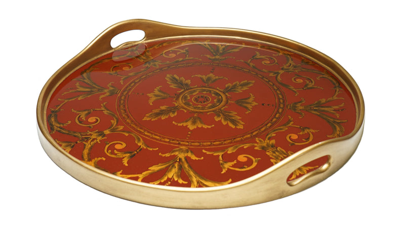 red verre eglomise reverse glass serving tray
