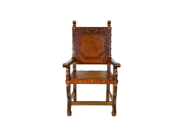 via Romani Spanish Revival colonial tooled leather armchair