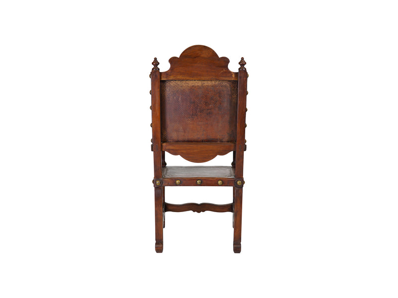 via Romani Portuguese hand-tooled leather wood armchair